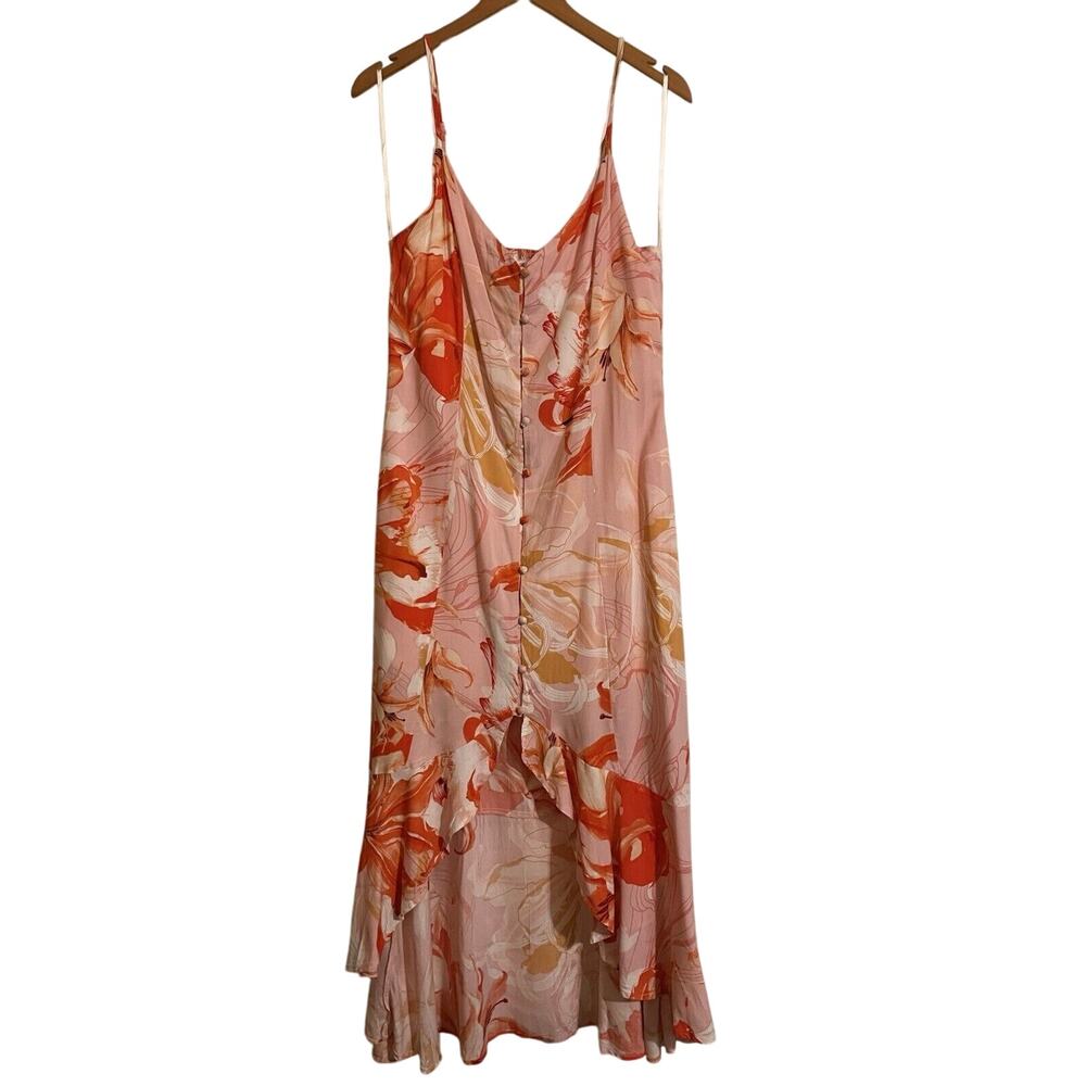 Abel The Label Tropical Pink & Orange Flower Bomb High Low Sun Dress Medium
